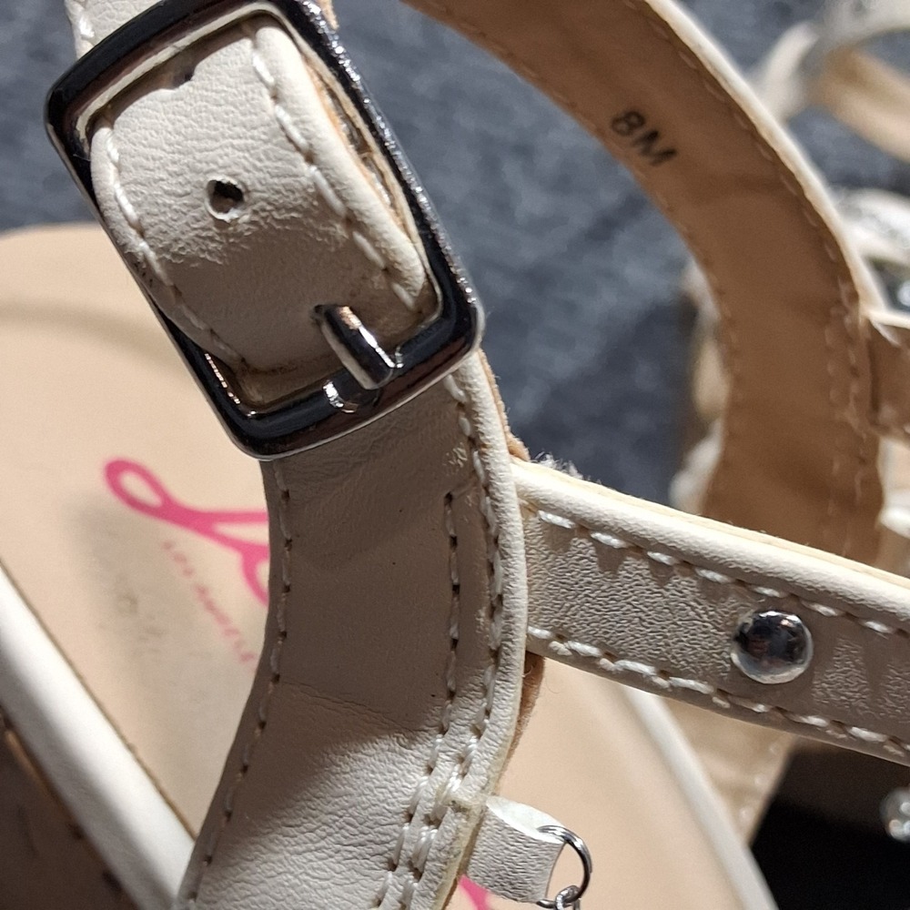 Jellypop Wedge Sandals Cream With Silver  Tone Chain Jewel Accents  Ankle Strap - Picture 8 of 13